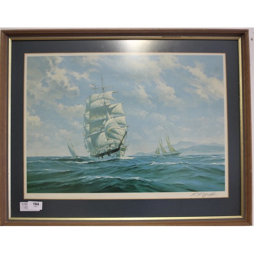 8 - Framed and Mounted Print of Two Sailing Vessels by KA Griffen