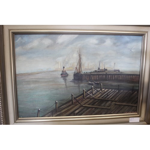 150 - Framed Oil on Board of a Maritime Dock Scene Signed by Joseph Jones - approx 28