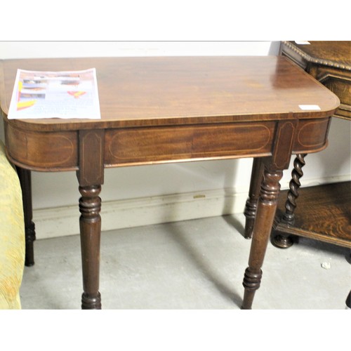 5 - Victorian Mahogany Fold-Over Side Table with Satinwood and Ebony string Inlay on turned and tapered ... 