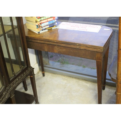 11 - Victorian Fold-Over Side Table with Satinwood and Ebony string Inlay on Turned and Tapered legs (Dis... 