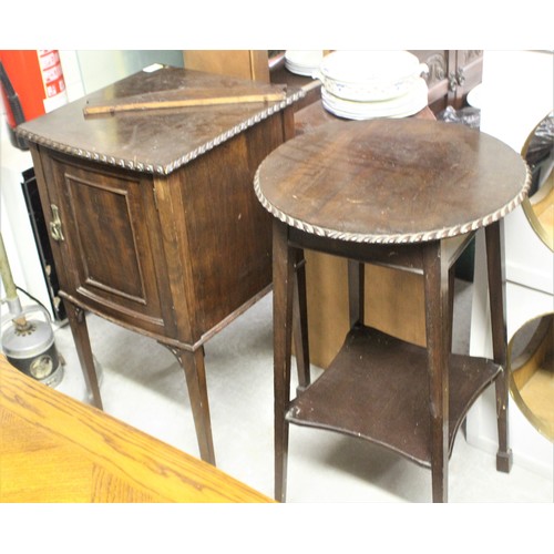 24 - An Oak Bedside Cupboard and a Matching Circular Topped Occasional Table with Under-Shelf