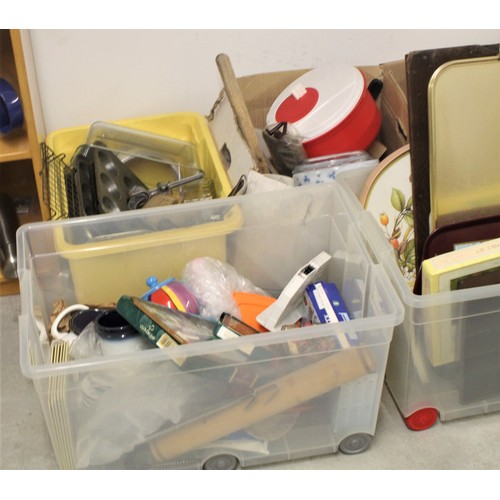 43 - Large Quantity (5 Boxes) Kitchenalia including Large Trays, Bakeware, Storage Jars, Barbecue Utensil... 