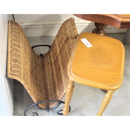 148 - Wicker Magazine Rack and a Small Oak Occasional Table