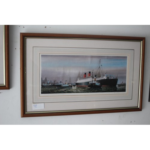 16 - Framed and Mounted Signed Print by John Shimmin of RMS Mauretania (1938) in the River Mersey circa 1... 