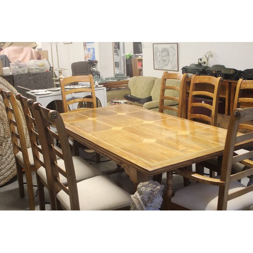 55 - Flagstone Design Dining Table and having Six Chairs and Two Carvers