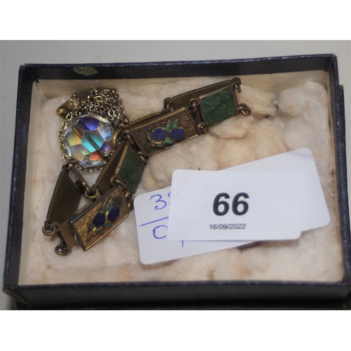 66 - Boxed(W Wright Ltd Jewellers) Art Nouveau Ladies' Bracelet in Yellow Metal with Enamel Decoration Pl... 