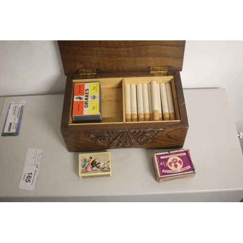 74 - Vintage Carved Wood Musical Cigarette Box with Cigarettes and Matches