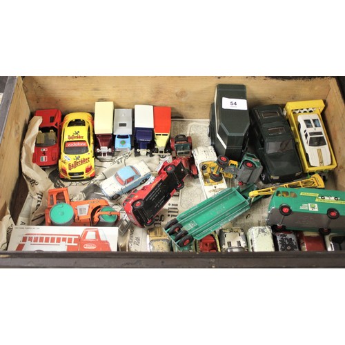 54 - One box of Playworn Dinky, Corgi, Matchbox Die Cast Toys (approximately 20)