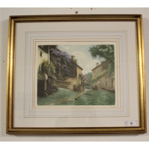 45 - Framed and Mounted Print of a Cottage Scene (Signature Hidden) - 24
