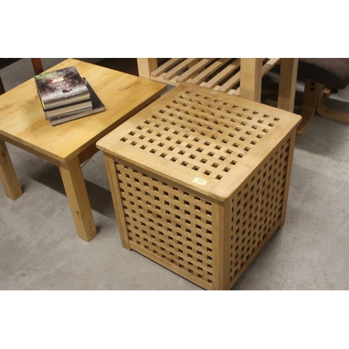 22 - Lattice Design Lightwood Laundry/Storage Basket Plus a Lightwood Square Set Occasional Table