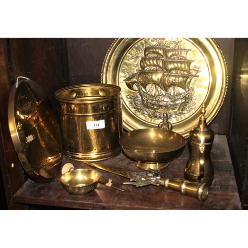 101 - Selection of Brassware including a Dagger-Shaped Finial, Dinner Gong, Large Circular Wall Plaque, Co... 