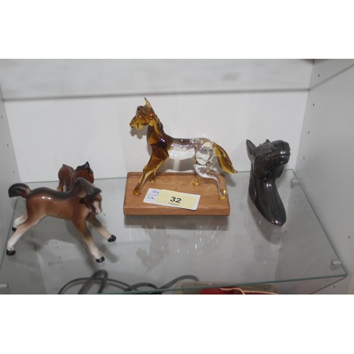 32 - Four Equine Ornaments (Glass, Porcelain and Metal)