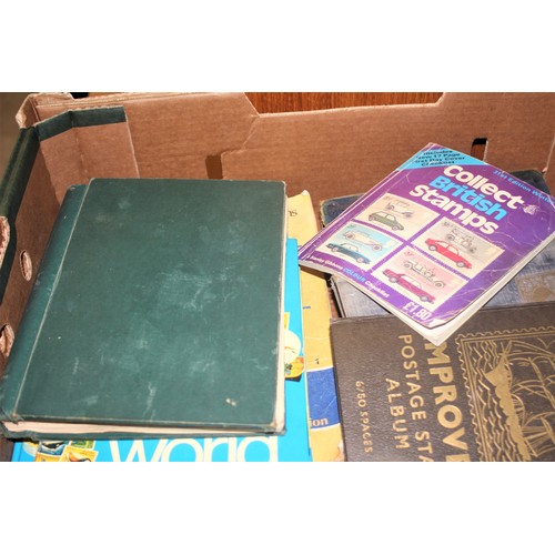 61 - One Box containing Six Boys' Stamp Albums, Gibbons Catalogue, etc