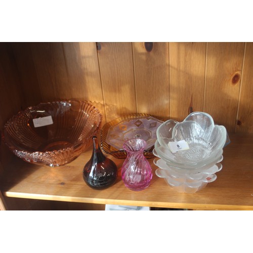 8 - Two Pairs of Dartington Crystal Dessert Bowls Plus Small Collection Coloured Glass Items (Vintage Sw... 