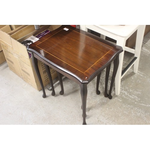 35 - Nest of Three Mahogany Occasional Tables inlaid in Satinwood on Slender Cabriole Legs