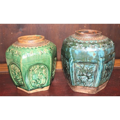 224 - Two Green Glazed Graduated Jars