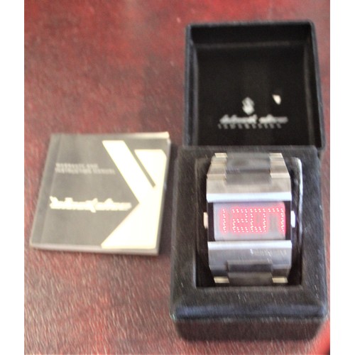 4 - One Boxed Stainless Steel Black Dice LED Watch in a Black and Silver Design - with instructions