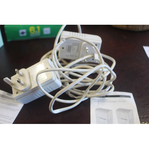 8 - Boxed AA Comfort Wi-Fi Range Extender and a Pair of Networks Powerlines Home Network Adapters