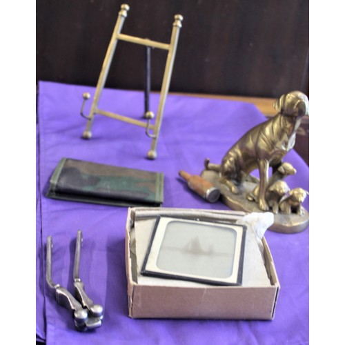 49 - Selection of Bric-a-Brac including Brass Labrador & Pups, Brass Miniature Easel, Pair of White Metal... 