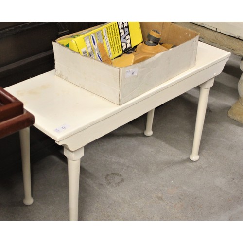 78 - Oak Bench/Table - overpainted white - on Slender Tapered Legs Branded B.E.C. - 3 Ft Long x 13.5