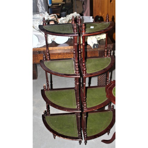 92 - Mahogany Effect Wine Table with Green Faux Leather Inlays