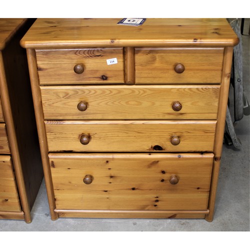 131 - Pine Chest of Drawers having two Narrow Drawers over one Wide and Deep Drawer- all with Turned Wood ... 