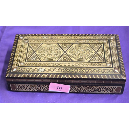 16 - Indian Marquetry Box including Mother of Pearl Inlay 8.75