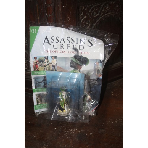 173 - Three Assassins Creed  Magazines with Figures (1 x Julius Caesar, 2 x Lady Aveline De Grandpre)