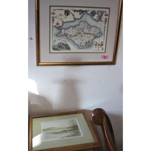 37 - Two Antique Maps (Ulster and Lancashire) Plus One Reproduction Map of the Isle of Wight Plus Three L... 