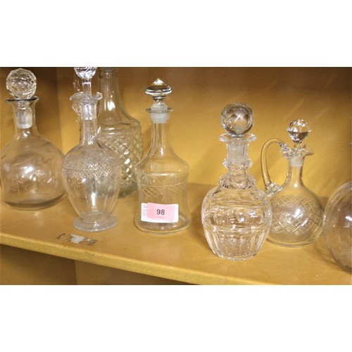 98 - Seven Pieces of Glass Items:  Stoppered Jugs, Bottles and Decanters, etc