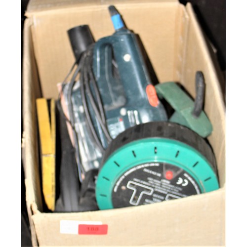 188 - Box of Assorted Electrical Power Tools:  Bosch Paint Stripper, Black & Decker Sander, etc