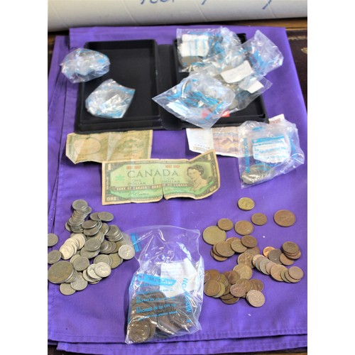 196 - Small Box of Three Bank Notes and Assorted Coins (Bronze and Silver) mainly British