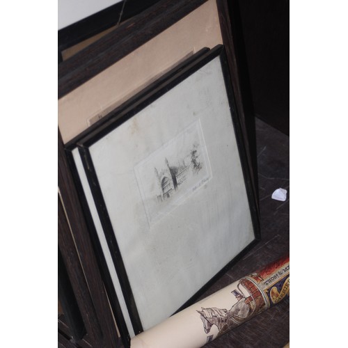 178 - Box of Etchings and Antique Frames, etc