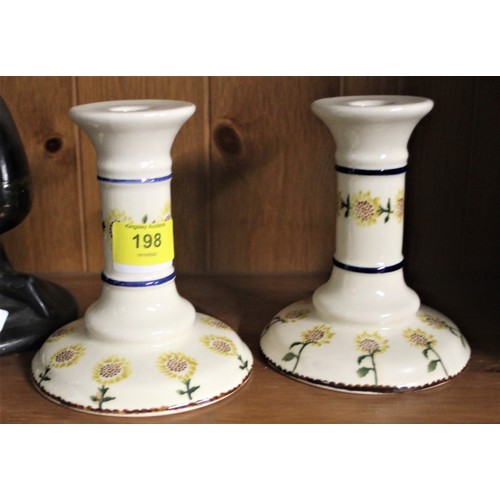 45 - Pair of Brixton Pottery Candlesticks (Yellow Flower Design)