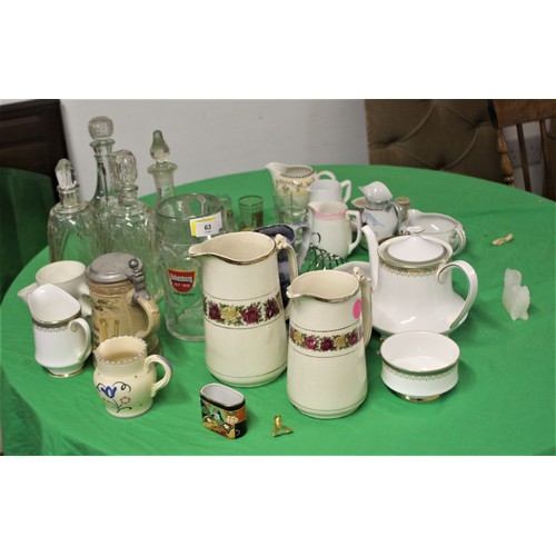 100 - Large Quantity Glassware and Porcelain Items including Decanters, 1 Litre Beer Stein, Jugs, Tot Glas... 