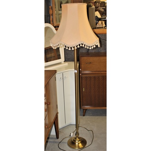 56 - Brass Standard Lamp with Oyster Pink Shade