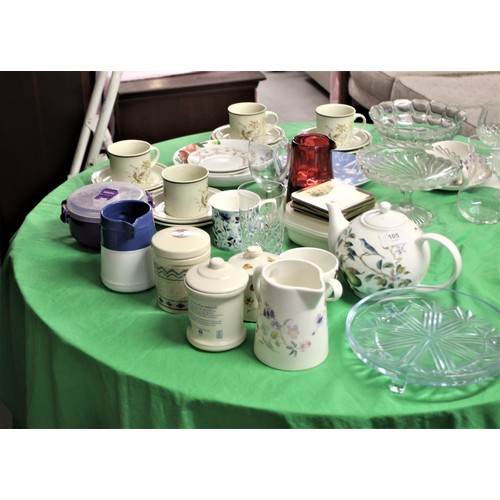 105 - Miscellaneous Kitchen Items:  Glasses, Sweet Dishes, Royal Doulton Tea Set (12 Pieces), Tea Pot, Coa... 