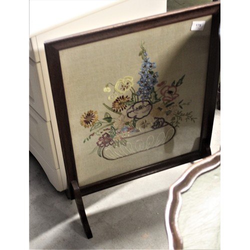 175 - Oak-Framed Fire Screen having Embroidery Inset