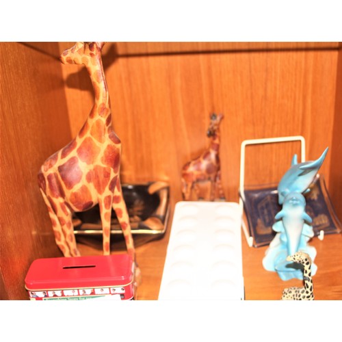 109 - Assorted Ornaments:  Three Giraffes, Dolphin, Piggy Bank Bus and Two Ceramics