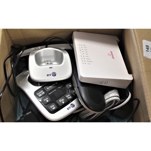 178 - Box of Telephone Equipment:  BT Answer Phone, Hands Free Telephone Set Plus a Plusnet Receiver