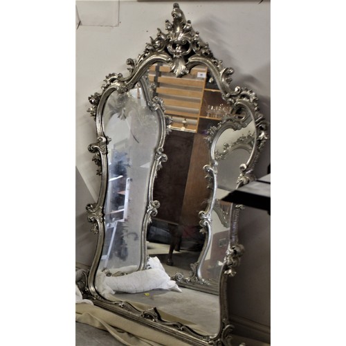 53 - Large Ornate Irregular Shaped Over-Mantle Mirror (Painted Silver) - 46