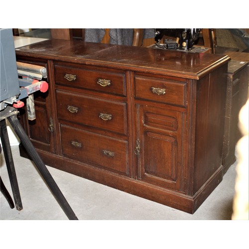 8 - Mahogany Dresser Base having Three Wide Drawers Flanked by Two Narrow, and Two Cupboards with Brass ... 