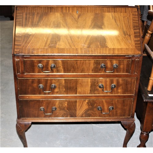 29 - Mahogany Bureau on Cabriole Legs having Three Wide Drawers - 30