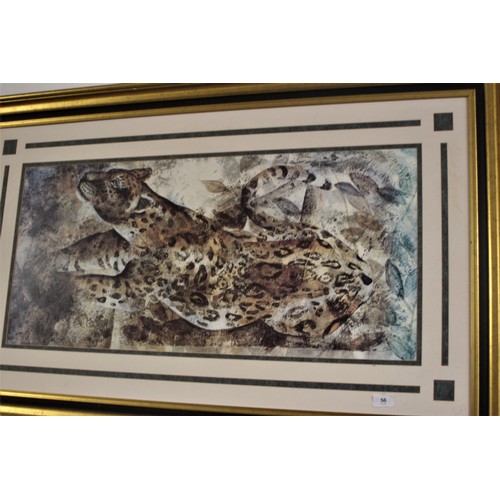 115 - Framed Print of a Leopard plus a watercolour of a stream