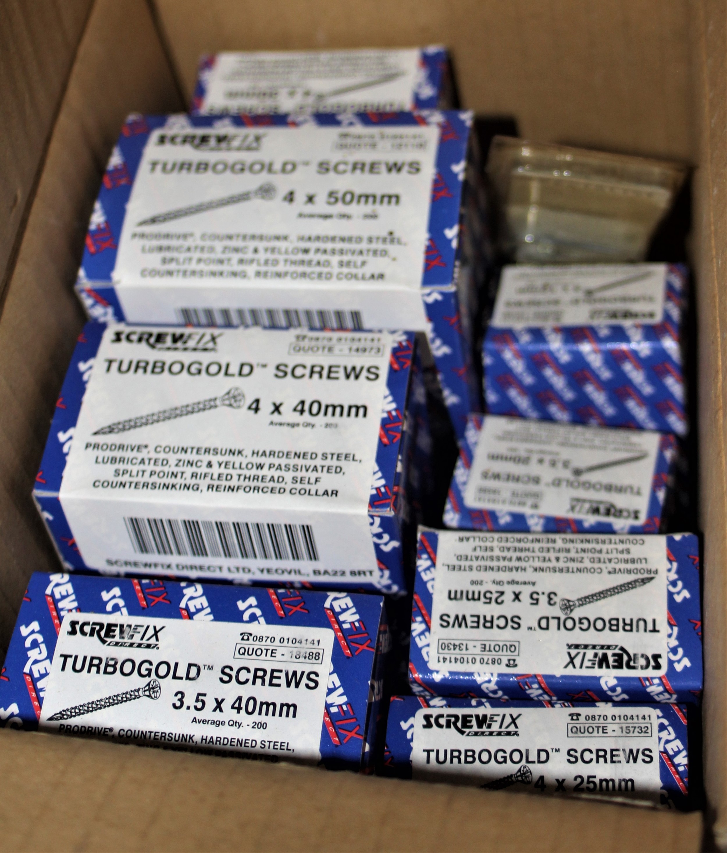 One Box containing a selection of Screwfix Turbogold Screws 5 70mm, 4