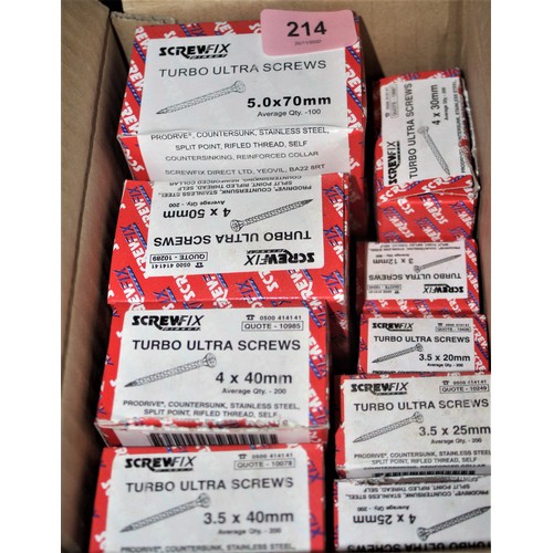 One Box containing Nine Packs of Screwfix Turbo Ultra Screws 5.0 x