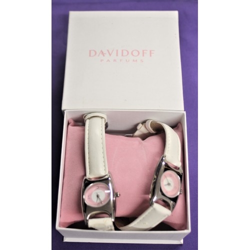 30 - Boxed Pair of Ladies' Davidoff Wrist Watches with White Straps (Straps Scuffed)