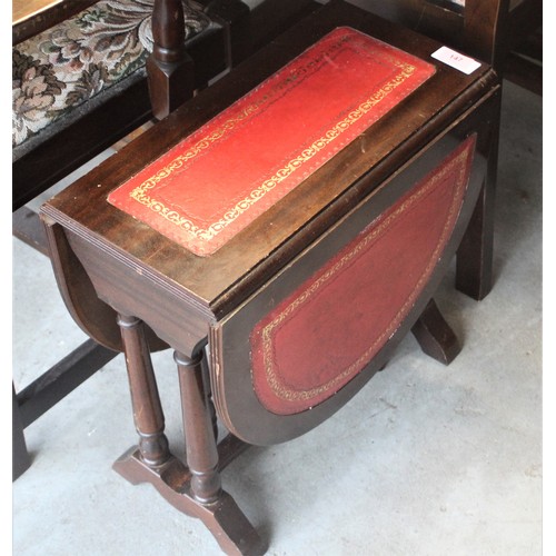 209 - Red Leather-Inset Drop-Leaf Occasional Table