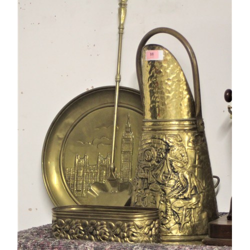 284 - Brass Coal Scuttle with Textured Embossed Design, Solid Brass Coal Shovel with Art Nouveau Design, B... 