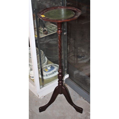 324 - Tall Single Pedestal Wine Table with Green Leather-Inset Top